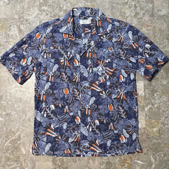 Maison Kitsune Shirt Mens 36 XS Blue Floral Hawaiian Camp Loop Collar Cotton - Picture 2 of 7